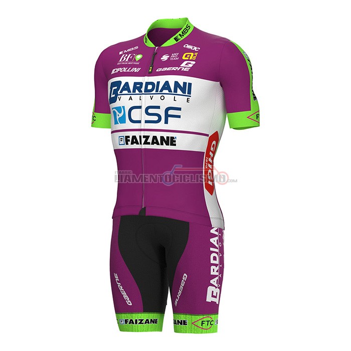 Abbigliamento Ciclismo Bardiani Csf Faizane Manica Corta 2022 Verde Viola